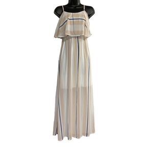 VYNCS Popular, Women’s Maxi Dress, cream, white and blue‎ striped, Size Medium